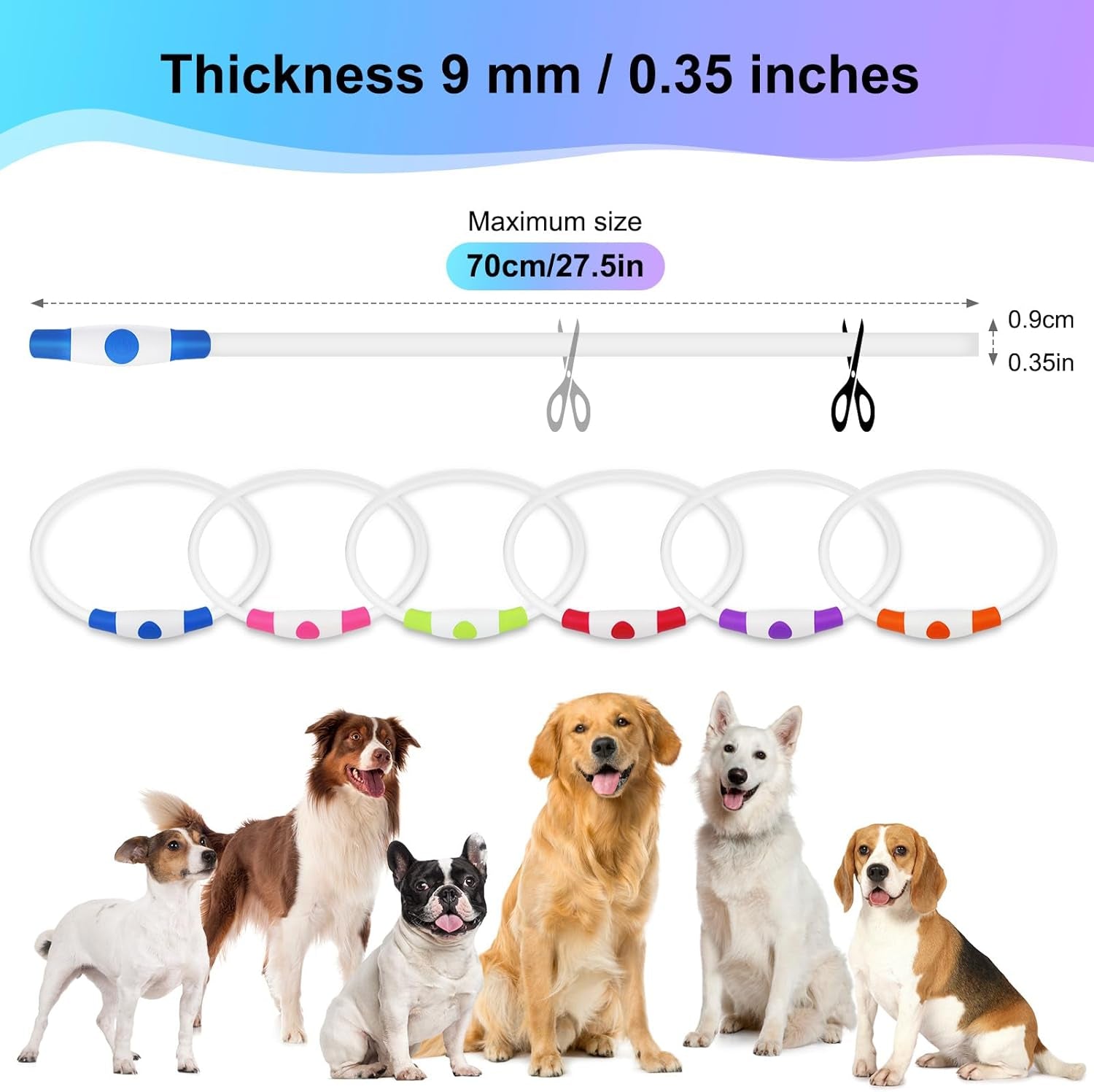 LED Dog Collar Waterproof Rechargeable - Bright TPU Light up Pet Collars, Reflective Adjustable Dog Glow Collar, Dog Safety Collar Light for Small Medium Large Dogs Night Walking&Camping