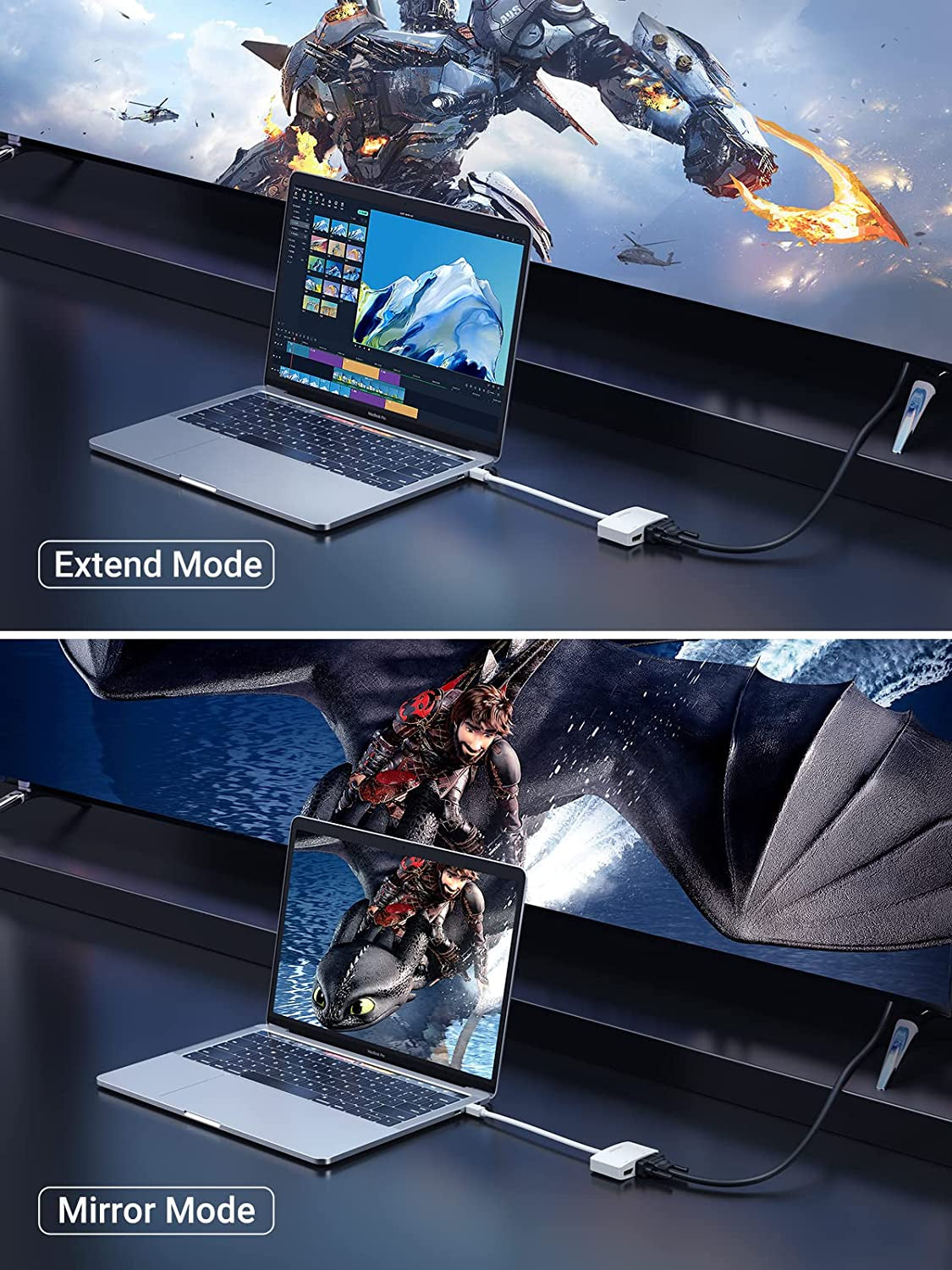 Mini Displayport to HDMI VGA Adapter, 4K Thunderbolt 2 Adapter 2 in 1 Mini DP Converter Compatible with Macbook Pro Air Imac Surface Pro1 2 3 4 6 Surface Laptop 2 Thinkpad X1, White