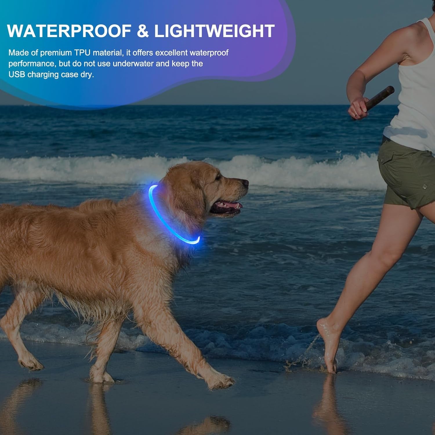 LED Dog Collar Waterproof Rechargeable - Bright TPU Light up Pet Collars, Reflective Adjustable Dog Glow Collar, Dog Safety Collar Light for Small Medium Large Dogs Night Walking&Camping