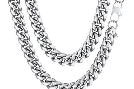 Curb Cuban Link Chain Necklaces for Men Jewelry 28Inch Stainless Steel Color Jewelry Gift for Dad Son