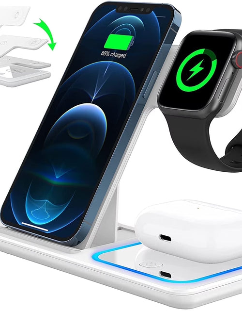 Load image into Gallery viewer, Cargador Inalámbrico, Estación De Carga Rápida Para Iphone De 18W Compatible Con Iphone 17/16/15/14/13/12/11/Pro Max/Plus, Soporte De Cargador Inalámbrico 3 En 1 Para Iwatch SE 11/10/9/8/7/6/5/4, Airpods Pro 2/3/4
