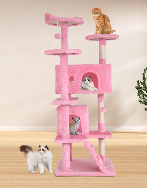 Load image into Gallery viewer, 54-In Double Condo Cat Tree Tower Playhouse with Scratching Post &amp; Perch for Indoor, Pink
