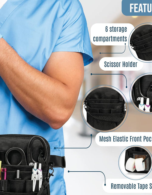 Load image into Gallery viewer, 4-In-1 Nurse Fanny Pack with Medical Gear Pockets, Tape Holder, and Utility Storage for Stethoscopes, Bandage Scissors, and Emergency Supplies, Student and Nurse Use (Black)
