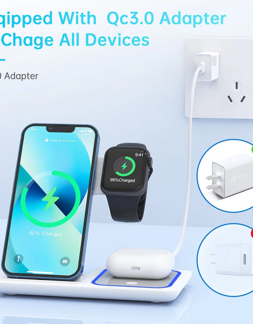 Load image into Gallery viewer, Cargador Inalámbrico, Estación De Carga Rápida Para Iphone De 18W Compatible Con Iphone 17/16/15/14/13/12/11/Pro Max/Plus, Soporte De Cargador Inalámbrico 3 En 1 Para Iwatch SE 11/10/9/8/7/6/5/4, Airpods Pro 2/3/4

