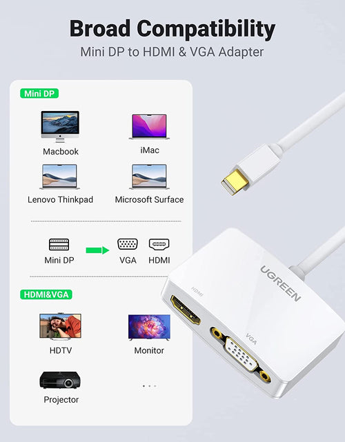 Load image into Gallery viewer, Mini Displayport to HDMI VGA Adapter, 4K Thunderbolt 2 Adapter 2 in 1 Mini DP Converter Compatible with Macbook Pro Air Imac Surface Pro1 2 3 4 6 Surface Laptop 2 Thinkpad X1, White
