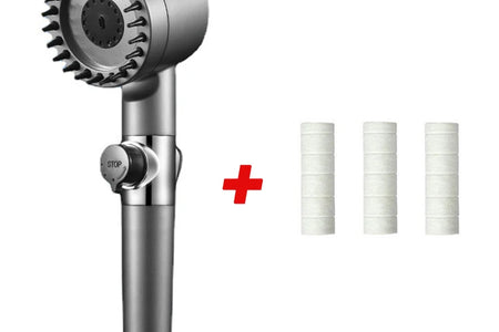 PureFlow High-Pressure Shower Head – 3-Mode Adjustable Spray with Massage Brush Filter for Ultimate Bathroom Relaxation