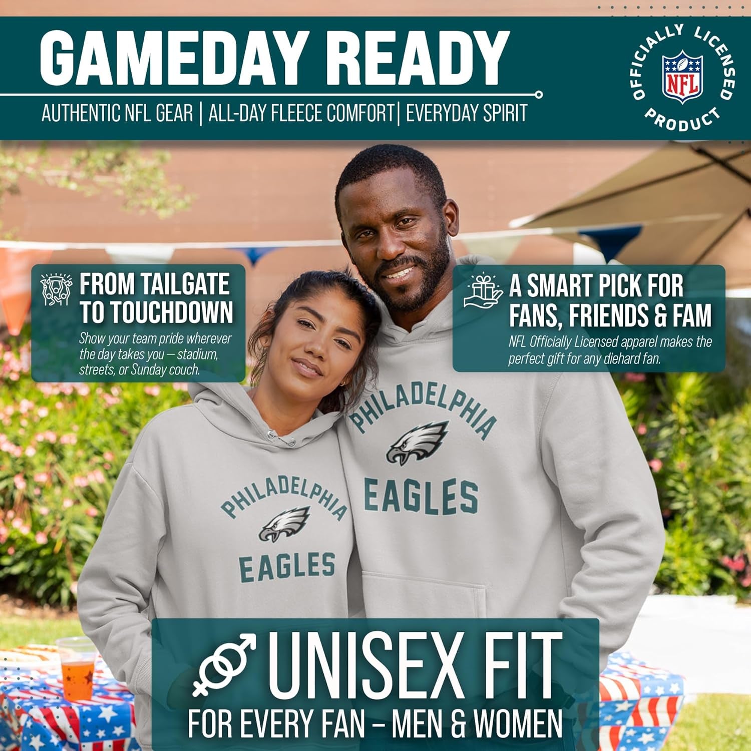 NFL Gameday Adult Hooded Sweatshirt, Pro Football Fleece Hoodie Pullover Sweatshirt