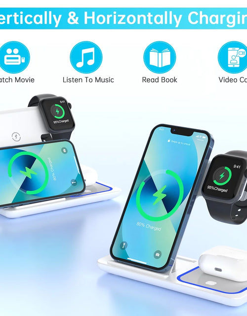 Load image into Gallery viewer, Cargador Inalámbrico, Estación De Carga Rápida Para Iphone De 18W Compatible Con Iphone 17/16/15/14/13/12/11/Pro Max/Plus, Soporte De Cargador Inalámbrico 3 En 1 Para Iwatch SE 11/10/9/8/7/6/5/4, Airpods Pro 2/3/4
